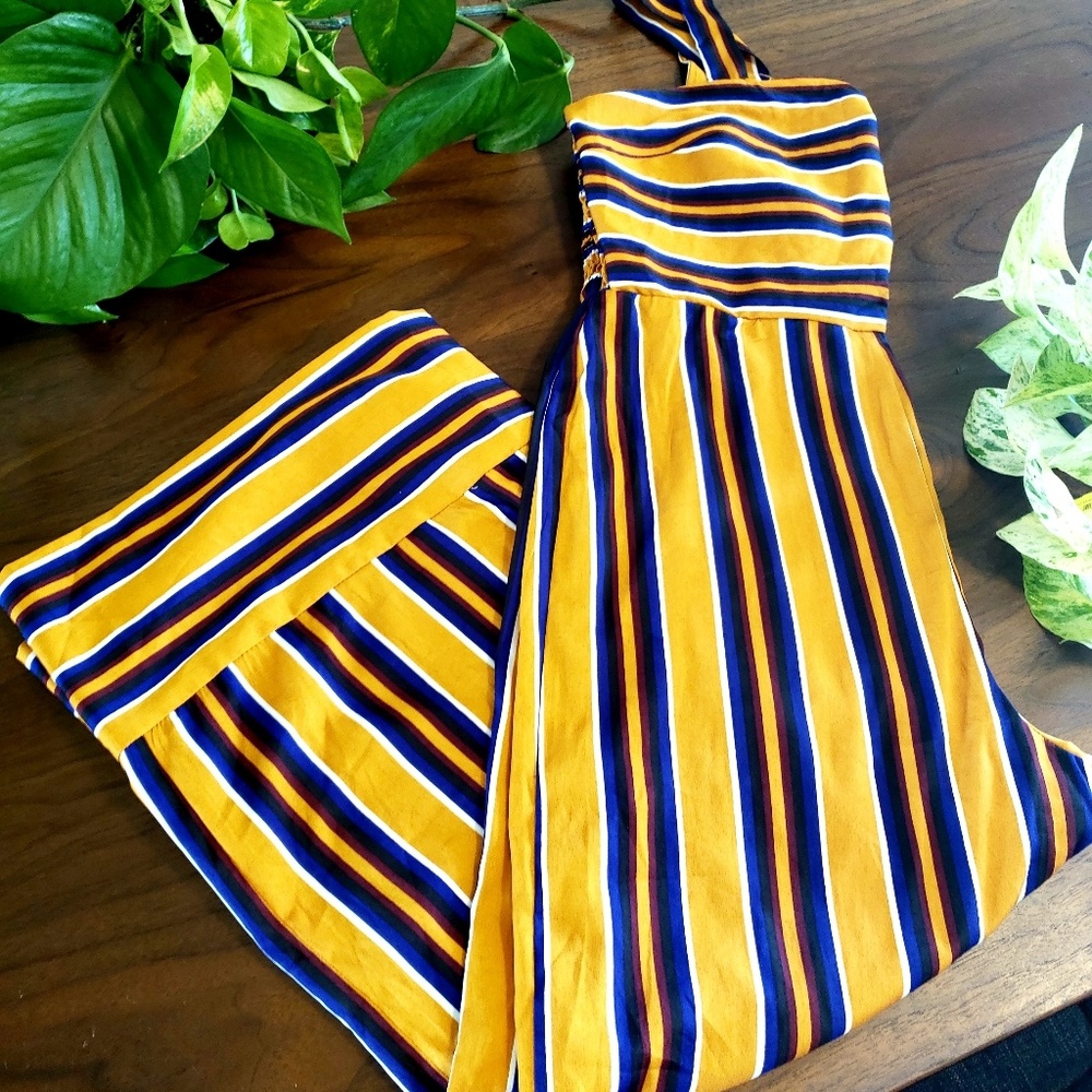 Striped Faux Silk Jumpsuit